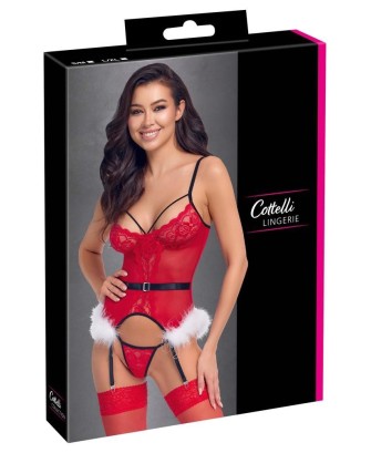 Cottelli X-Mas Basque - Czerwony Tiulowy Gorset Śnieżynki - L/XL