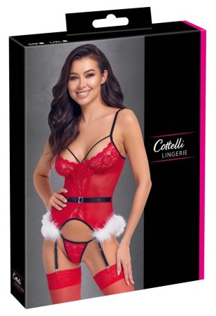 Cottelli X-Mas Basque - Czerwony Tiulowy Gorset Śnieżynki - L/XL
