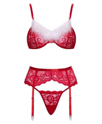 Cottelli X-Mas Bra Set - Czerwony Komplet Koronkowy Śnieżynki - S/M