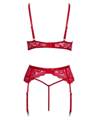 Cottelli X-Mas Bra Set - Czerwony Komplet Koronkowy Śnieżynki - L/XL