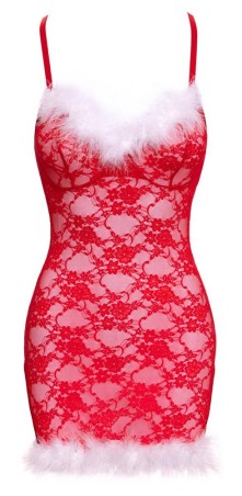 Cottelli X-Mas Dress - Czerwona Koronkowa Sukienka Śnieżynki - L/XL