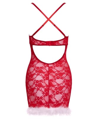 Cottelli X-Mas Dress - Czerwona Koronkowa Sukienka Śnieżynki - L/XL