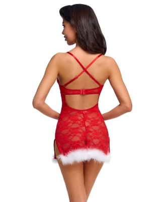Cottelli X-Mas Dress - Czerwona Koronkowa Sukienka Śnieżynki - S/M