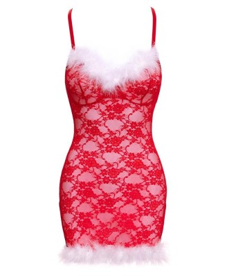 Cottelli X-Mas Dress - Czerwona Koronkowa Sukienka Śnieżynki - S/M