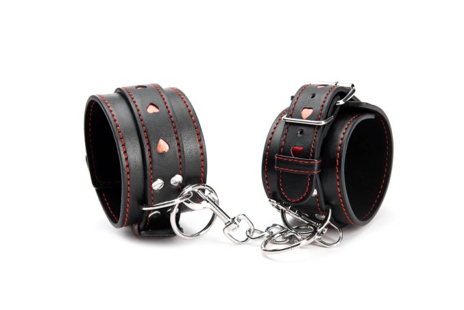 Argus - Skórzane Mankiety na Kostki - z Serduszkami - Do Bondage