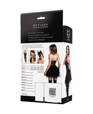Glossy Elisia - Sukienka Wetlook z Tiulem - Czarna - XL
