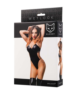 Glossy Reina - Body Wetlook - Czarne - M - Seksowna Domina