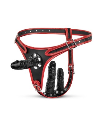 Fetish Collection - Triple Dildo Strap-On Harness - Uprząż Strapon z Podrójnym Dildo