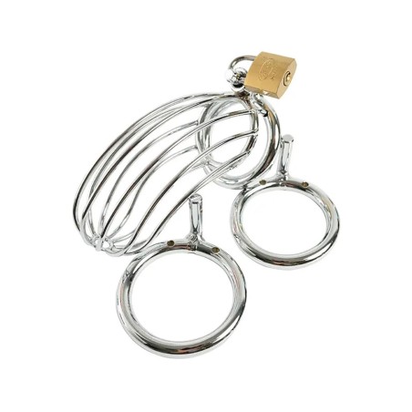 Fantasy - Stalowa klatka na penisa z zestawem pierścieni – 12 cm