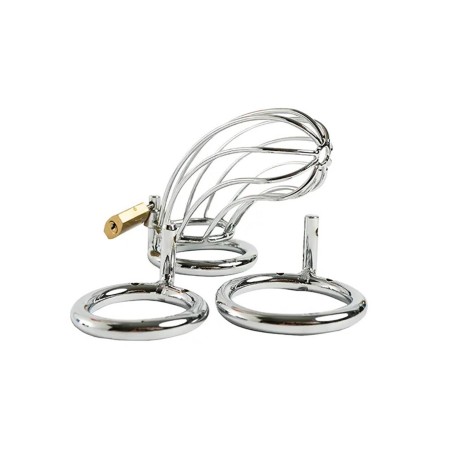 Fantasy - Stalowa klatka na penisa z zestawem pierścieni – 12 cm