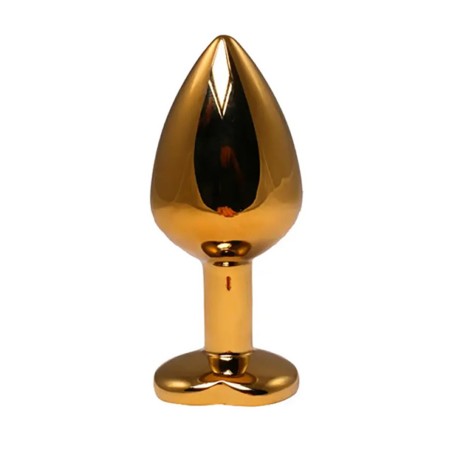 Fantasy - Złoty Korek Analny z Różowym Kryształkiem Serce - Średni