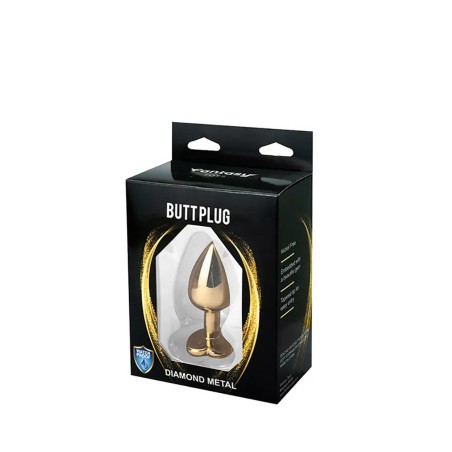 Fantasy - Złoty Korek Analny z Różowym Kryształkiem Serce - Średni