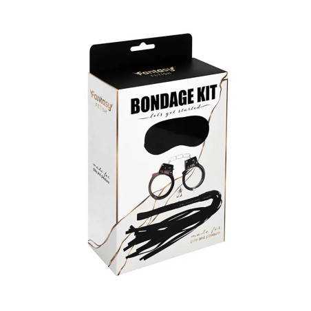 Fantasy - Czarny Zestaw BDSM - 3 Elementy - kajdanki opaska na oczy pejcz