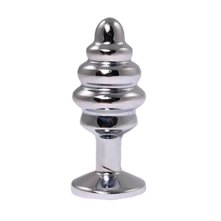 Fantasy - Srebrny Żebrowany Korek Analny z Różowym Kryształkiem - Średni