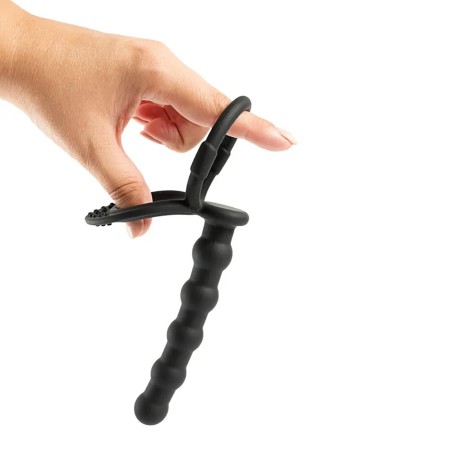 Fantasy Strap-on dildo do podwójnej penetracji z silikonu - Czarny