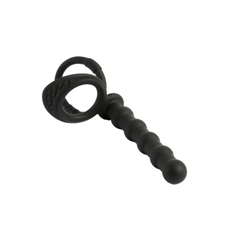 Fantasy Strap-on dildo do podwójnej penetracji z silikonu - Czarny