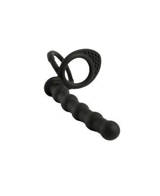 Fantasy Strap-on dildo do podwójnej penetracji z silikonu - Czarny