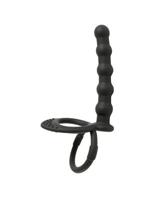 Fantasy Strap-on dildo do podwójnej penetracji z silikonu - Czarny