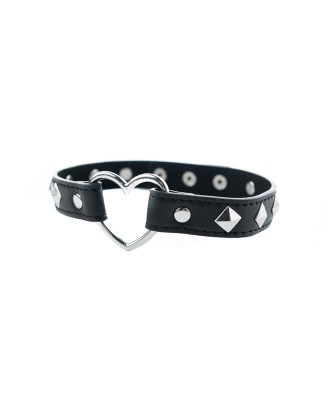 Fantasy Adjustable heart collar - Czarna Regulowana Obroża z O-Ringiem Serce
