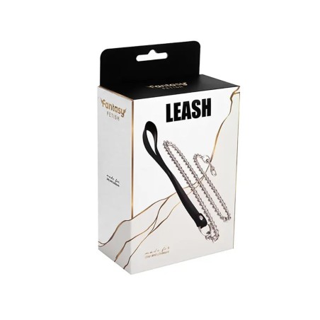 Fantasy - Metalowa Smycz ze skórzanym uchwytem - Srebrna