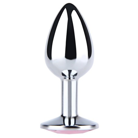 Srebrny Korek Analny z Różowym Kryształkiem - Mały