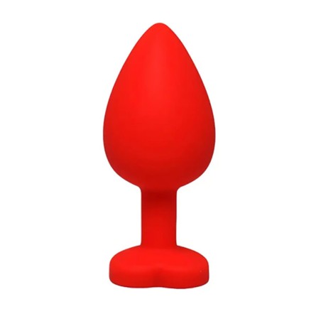 Korek Analny z Kryształkiem Serce - Czerwony - Średni
