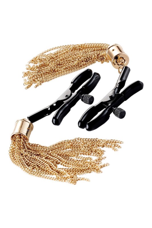 GUILTY PLEASURE Regulowane Klipsy na Sutki ze Złotymi Frędzlami