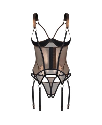 Obsessive Soranna Gorset i Stringi Otwarte - Czarny - 2XL/3XL