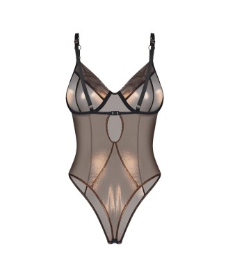 Obsessive Soranna Otwarte body z połyskującej siateczki - Czarne - S/M