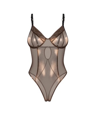 Obsessive Soranna Otwarte body z połyskującej siateczki - Czarne - S/M