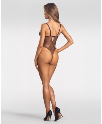 Obsessive Soranna Otwarte body z połyskującej siateczki - Czarne - S/M