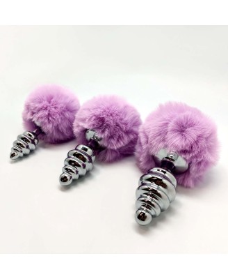 Alive Metal Anal Fluffy Twist Plug S - Mały korek Analny z Kitką - Jasny Fiolet