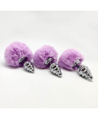 Alive Metal Anal Fluffy Twist Plug S - Mały korek Analny z Kitką - Jasny Fiolet