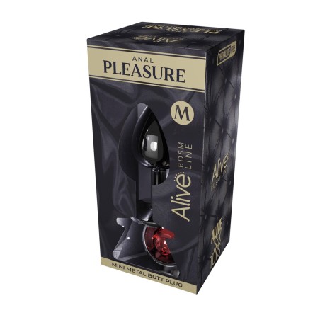 Alive Mini Metal Butt Plug M - Mały Korek Analny z Kryształkiem - Czerwony