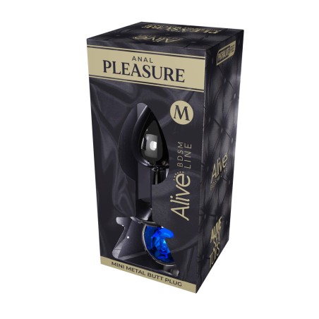 Alive Mini Metal Butt Plug M - Mały Korek Analny z Kryształkiem - Niebieski