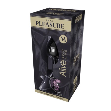 Alive Mini Metal Butt Plug M - Mały Korek Analny z Kryształkiem - Różowy