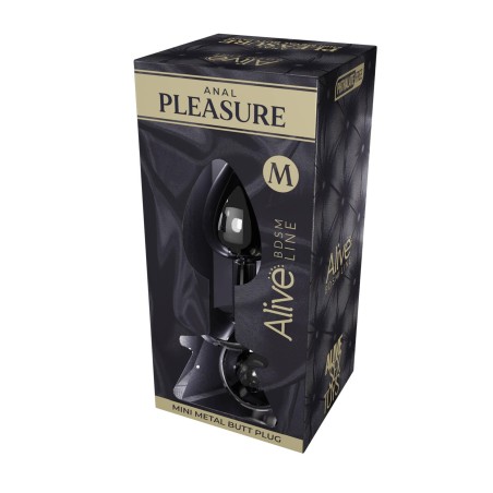 Alive Mini Metal Butt Plug M - Mały Korek Analny z Kryształkiem - Czarny