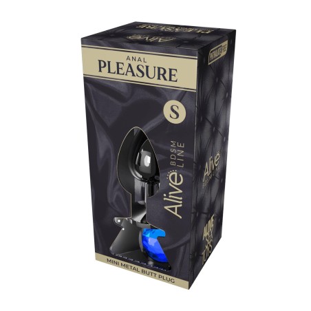 Alive Mini Metal Butt Plug S - Mały Korek Analny z Kryształkiem - Niebieski