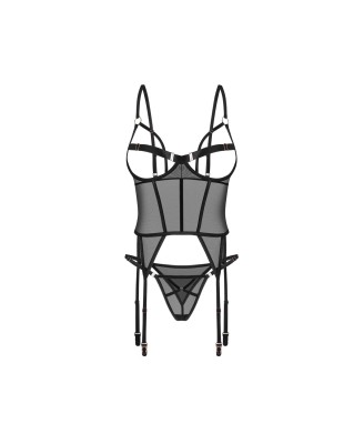 Obsessive Euridia Gorset i Stringi - Czarny - XL/2XL