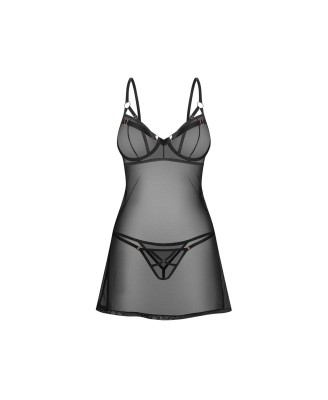 Obsessive Euridia Koszulka Nocna i Stringi - Czarna - M/L