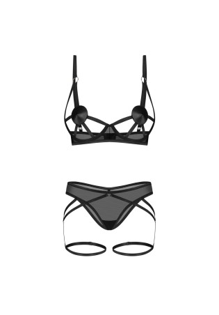 Obsessive Euridia 2-częściowy Komplet z Podwiązkami - Czarny - XS/S
