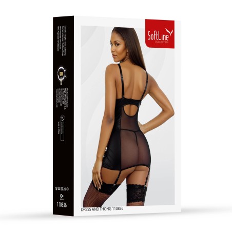 SoftLine Collection - Prześwitująca Sukienka i Stringi 110836 - Czarna - 2XL