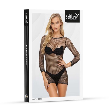 SoftLine Collection Siateczkowa Sukienka 3028 - Czarna