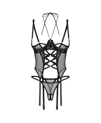 Obsessive Dominna Gorset i Stringi Otwarte - Czarny - S/M