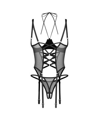 Obsessive Dominna Gorset i Stringi Otwarte - Czarny - 2XL/3XL