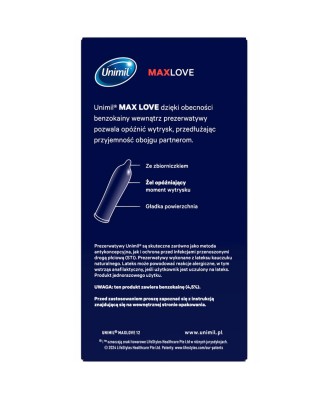 UNIMIL BOX 12 MAX LOVE TIME CONTROL - Prezerwatywy Opóźniające Wytrysk