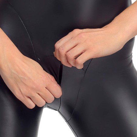 Cottelli Jumpsuit Harness - Czarny Kombinezon Wetlook z Uprzężą - Czarny - S