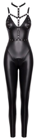 Cottelli Jumpsuit Harness - Czarny Kombinezon Wetlook z Uprzężą - Czarny - S