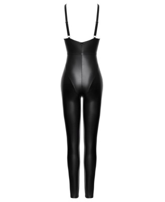 Cottelli Jumpsuit Harness - Czarny Kombinezon Wetlook z Uprzężą - Czarny - S