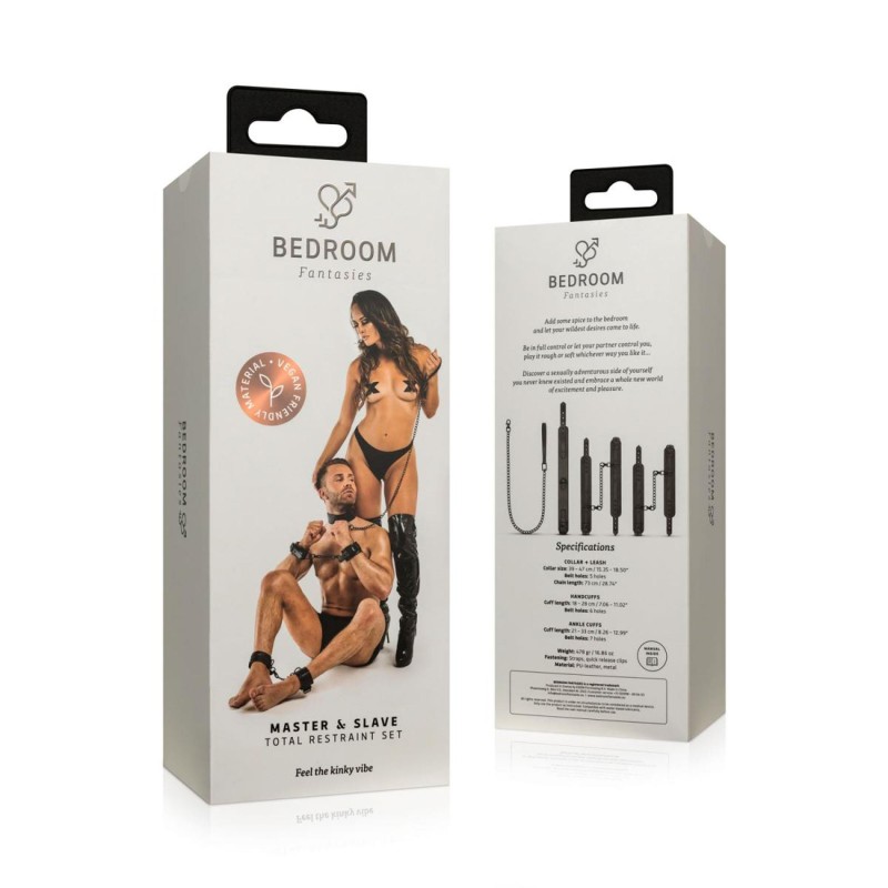 Bedroom Fantasies - Zestaw Obroża, Smycz i Kajdanki - Skóra PU - Czarne